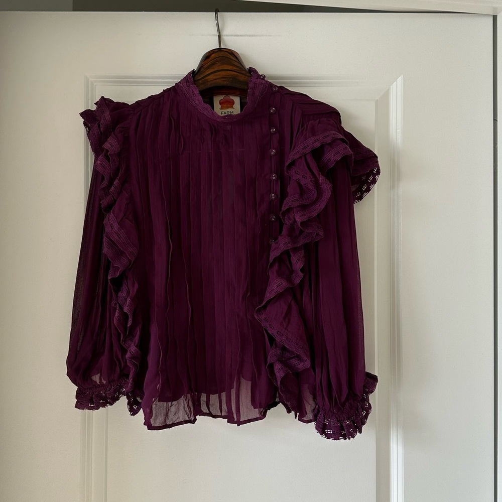 Farm Rio Burgundy Ruffle Blouse - Picture 6 of 9